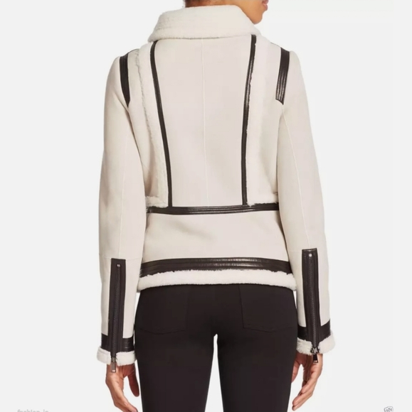 Vince White Leather Trimmed Shearling Jacket NEW - Picture 4 of 10